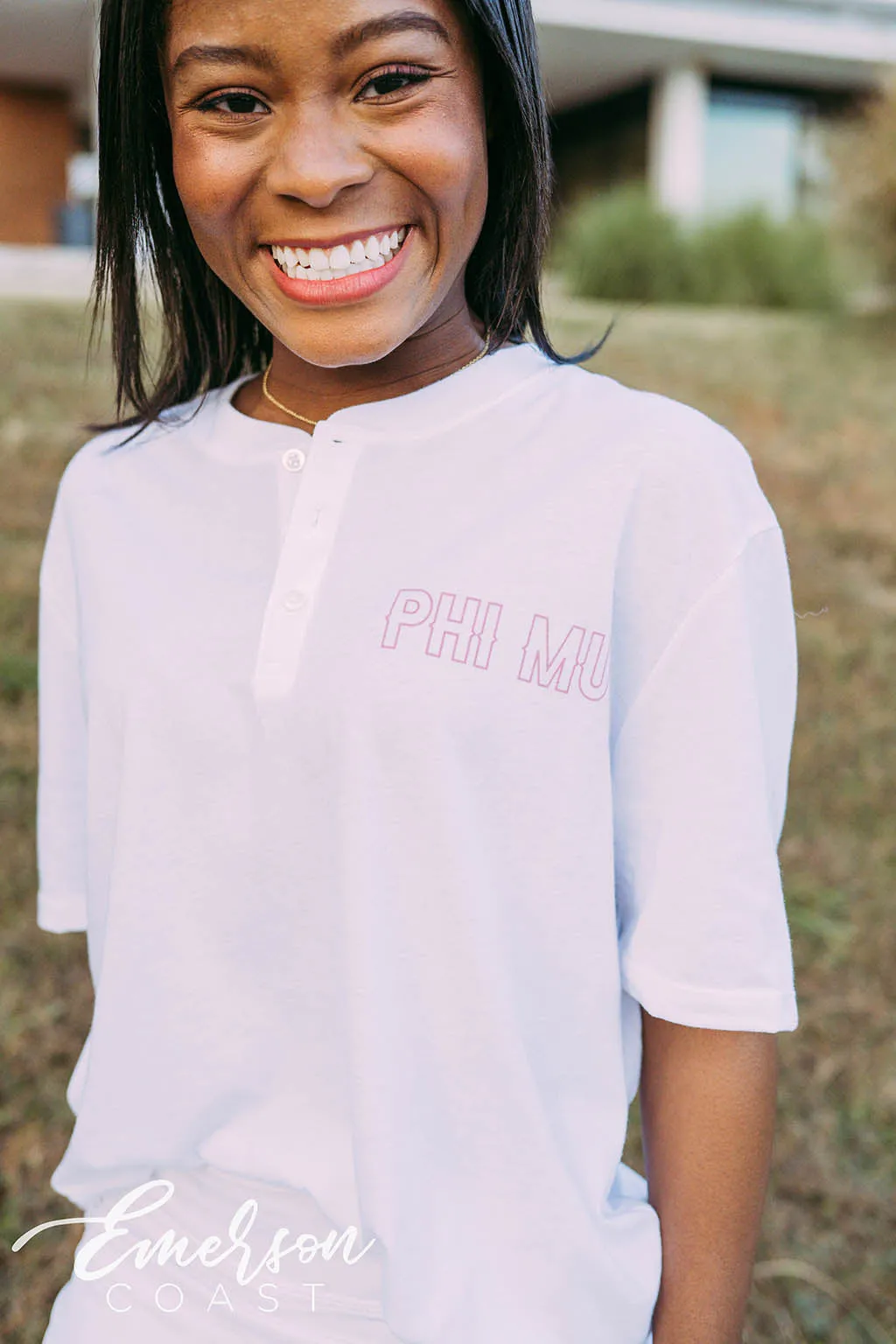 Phi Mu PR Simple Henley Tee