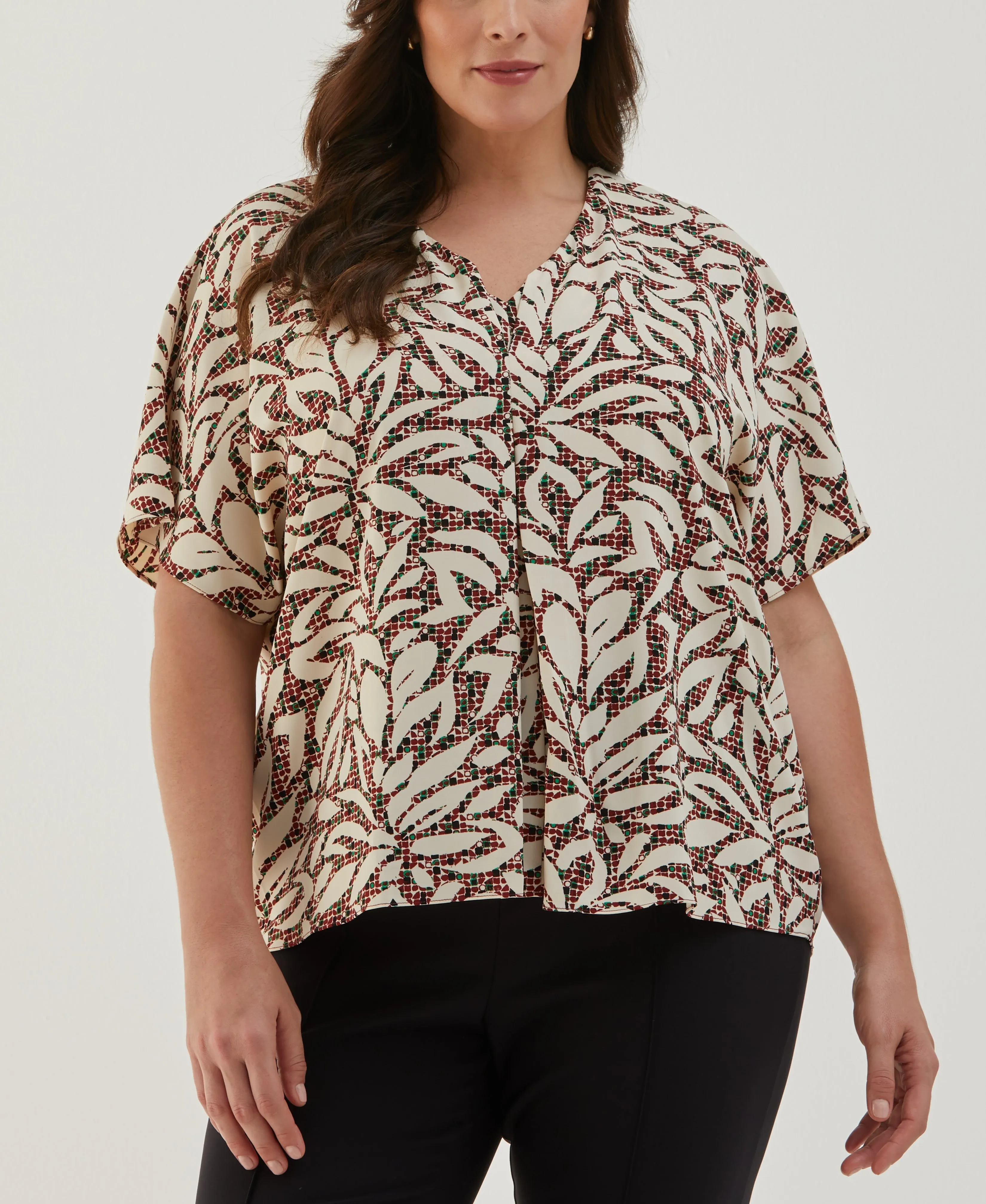 Plus Size Beach Geo Print Layered Dolman Sleeve Blouse