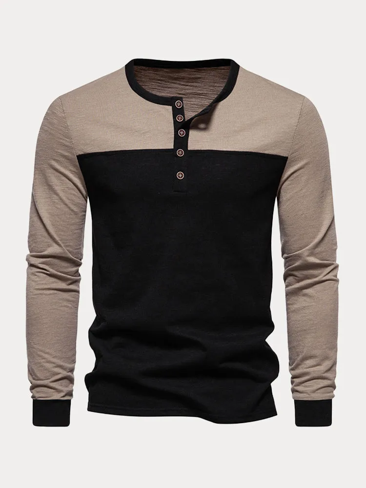 Premium 100% Cotton Splicing Henley Shirt