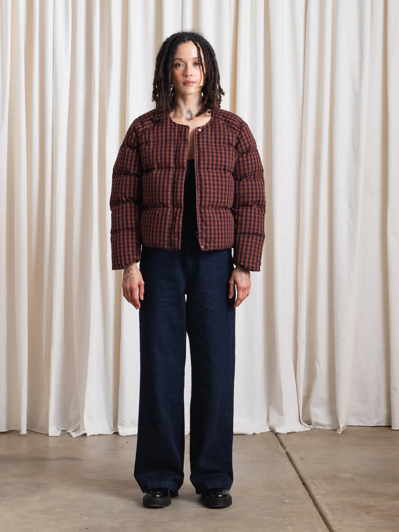 PUFFER JACKET - RUST/NAVY GINGHAM