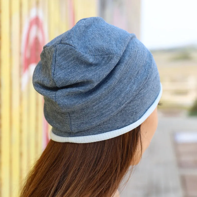 Purple Sardine Beanie Hat - Reversible Light Blue/Denim