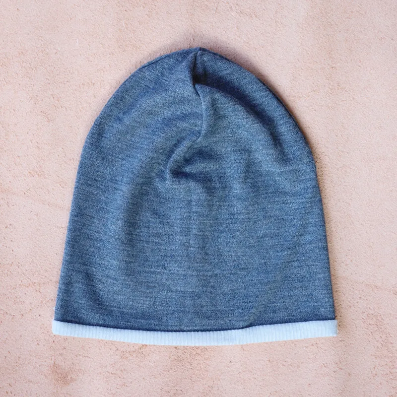 Purple Sardine Beanie Hat - Reversible Light Blue/Denim