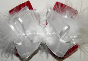 Red Velvet White Organza Marabou Hair Bow