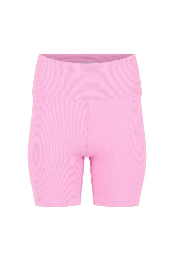 Ribbed High High Biker Short in Flamingo Pink