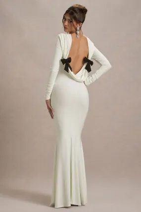 Rosalee | Cream Long-Sleeve Cowl-Back Fishtail Maxi Dress With Bows