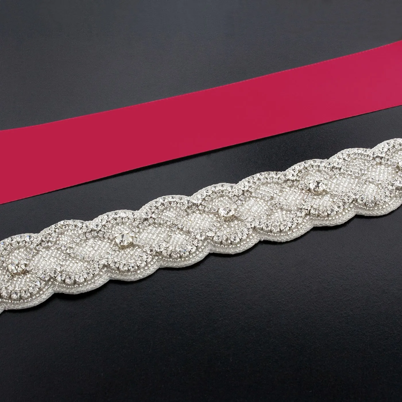 Sash with Scalloped Crystal Applique