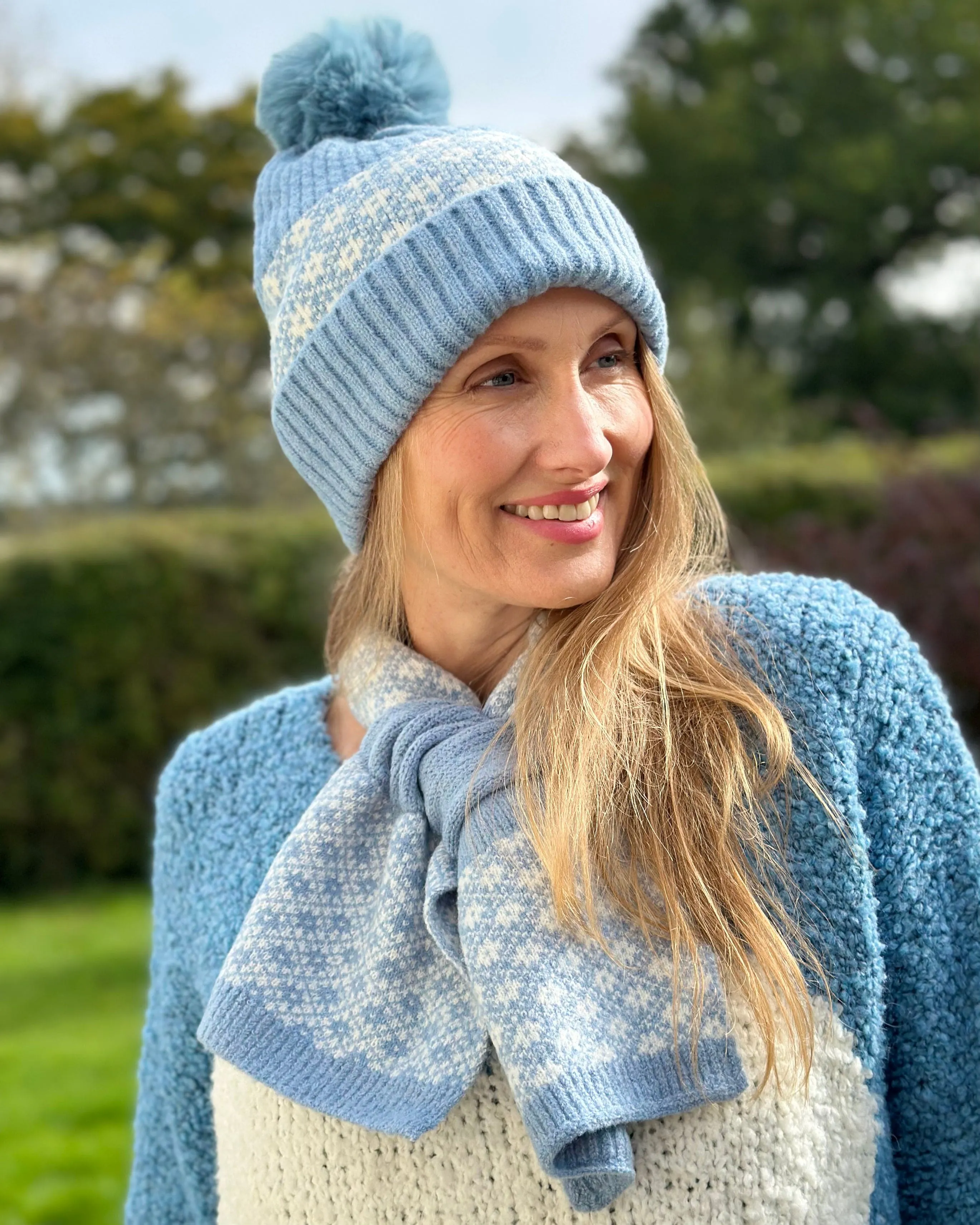 Scandi Pattern Pull Through Scarf - Pale Blue