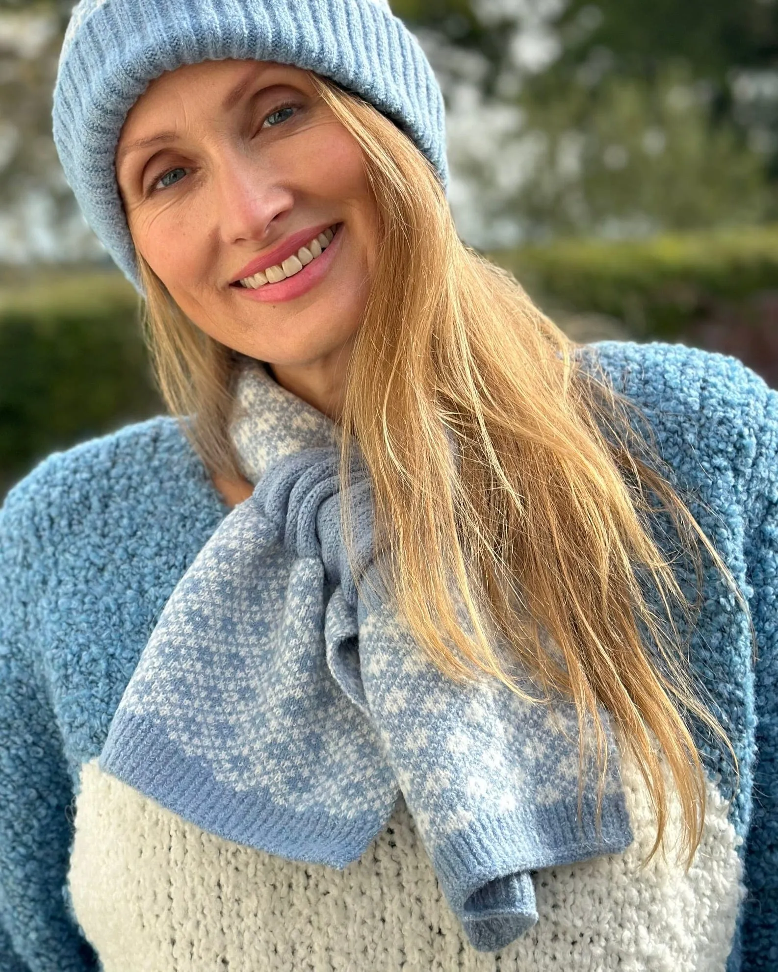 Scandi Pattern Pull Through Scarf - Pale Blue