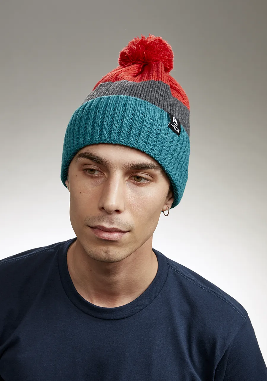 Schrader Pom Beanie - Dark Cedar / Red