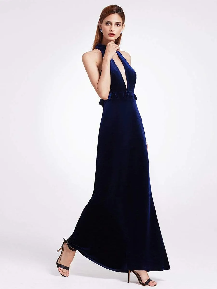 Sexy High Collar Velvet Mermaid Evening Dress