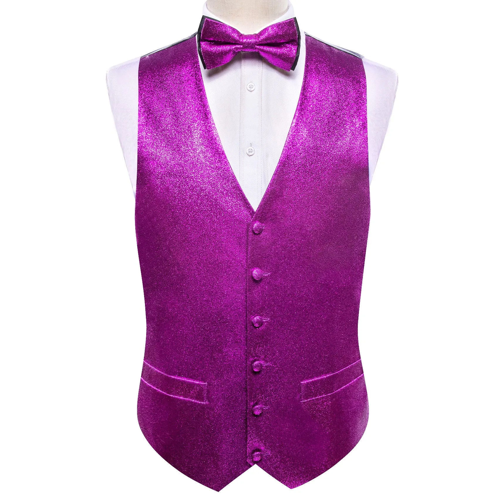 Shining Purple Glitter Solid Jacquard Silk Men's Vest Bow Tie Set Waistcoat Suit Set