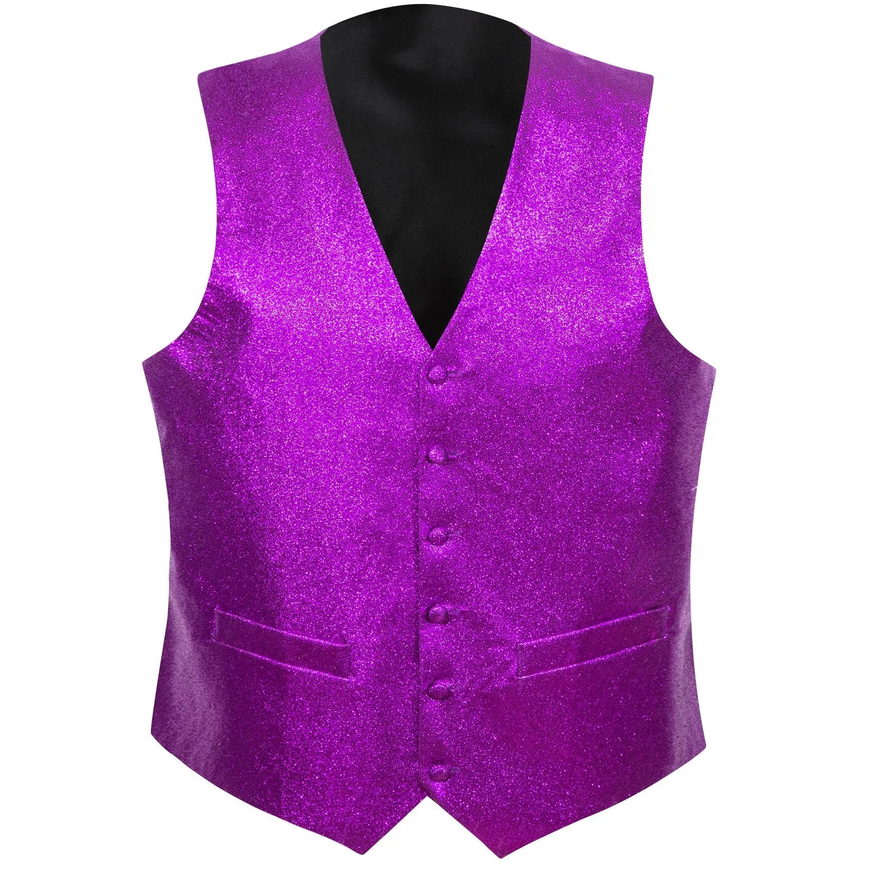 Shining Purple Glitter Solid Jacquard Silk Men's Vest Bow Tie Set Waistcoat Suit Set