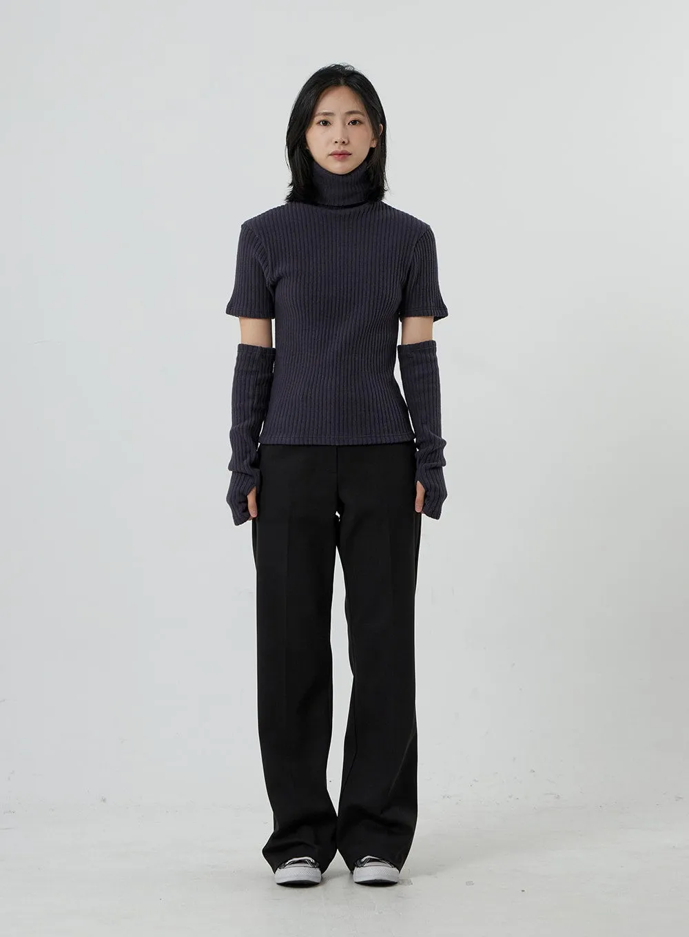 Short Sleeve Knit Turtleneck And Warmer Set OD13