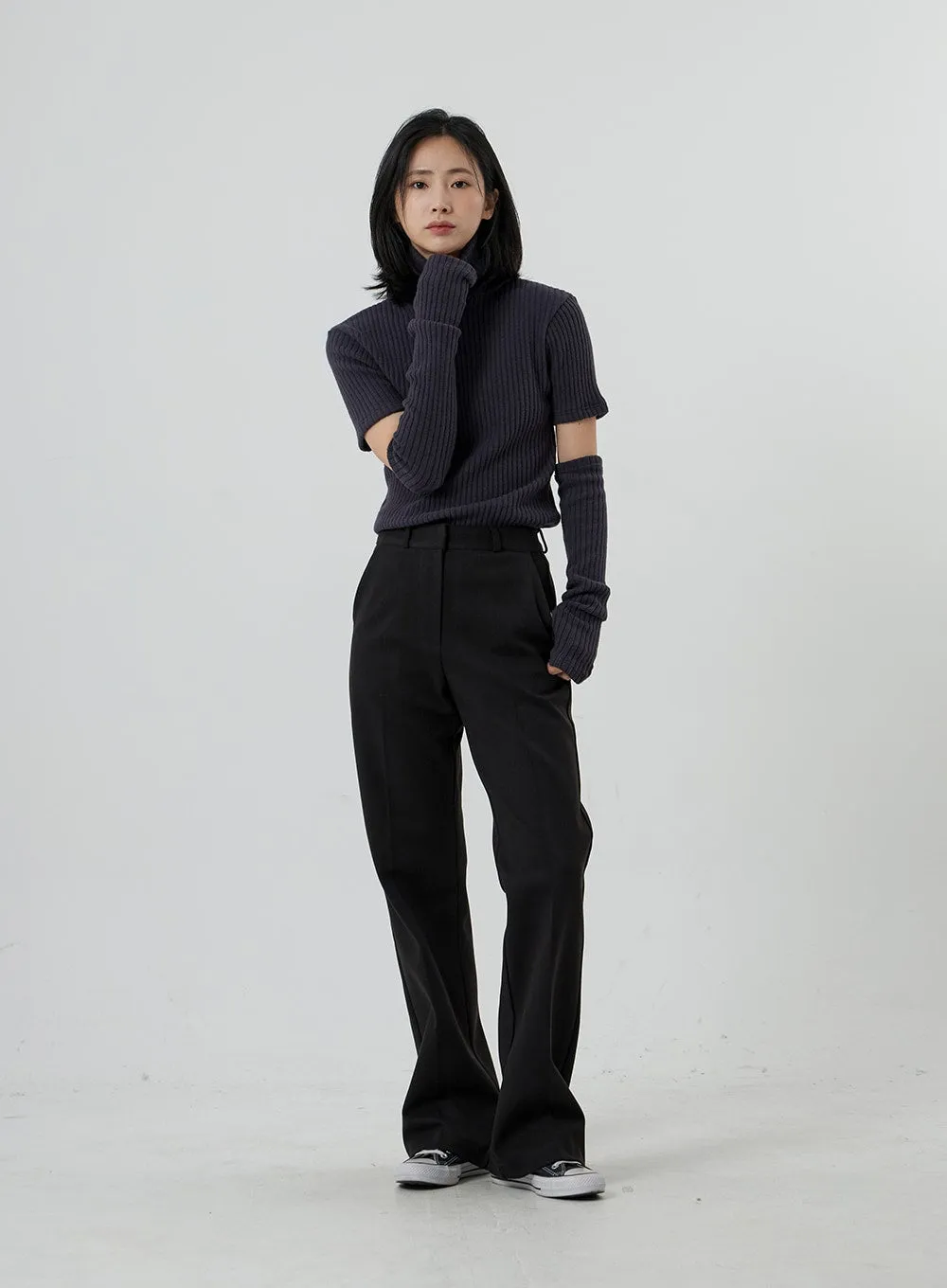 Short Sleeve Knit Turtleneck And Warmer Set OD13