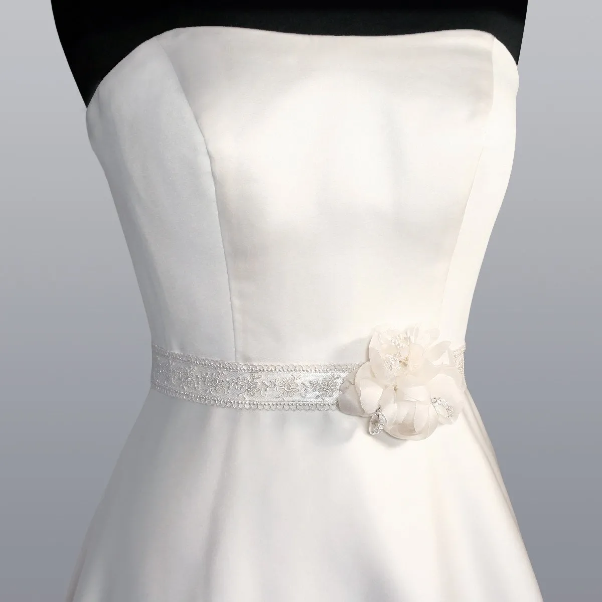 Silk Flower Bridal Sash with Lace Overlay