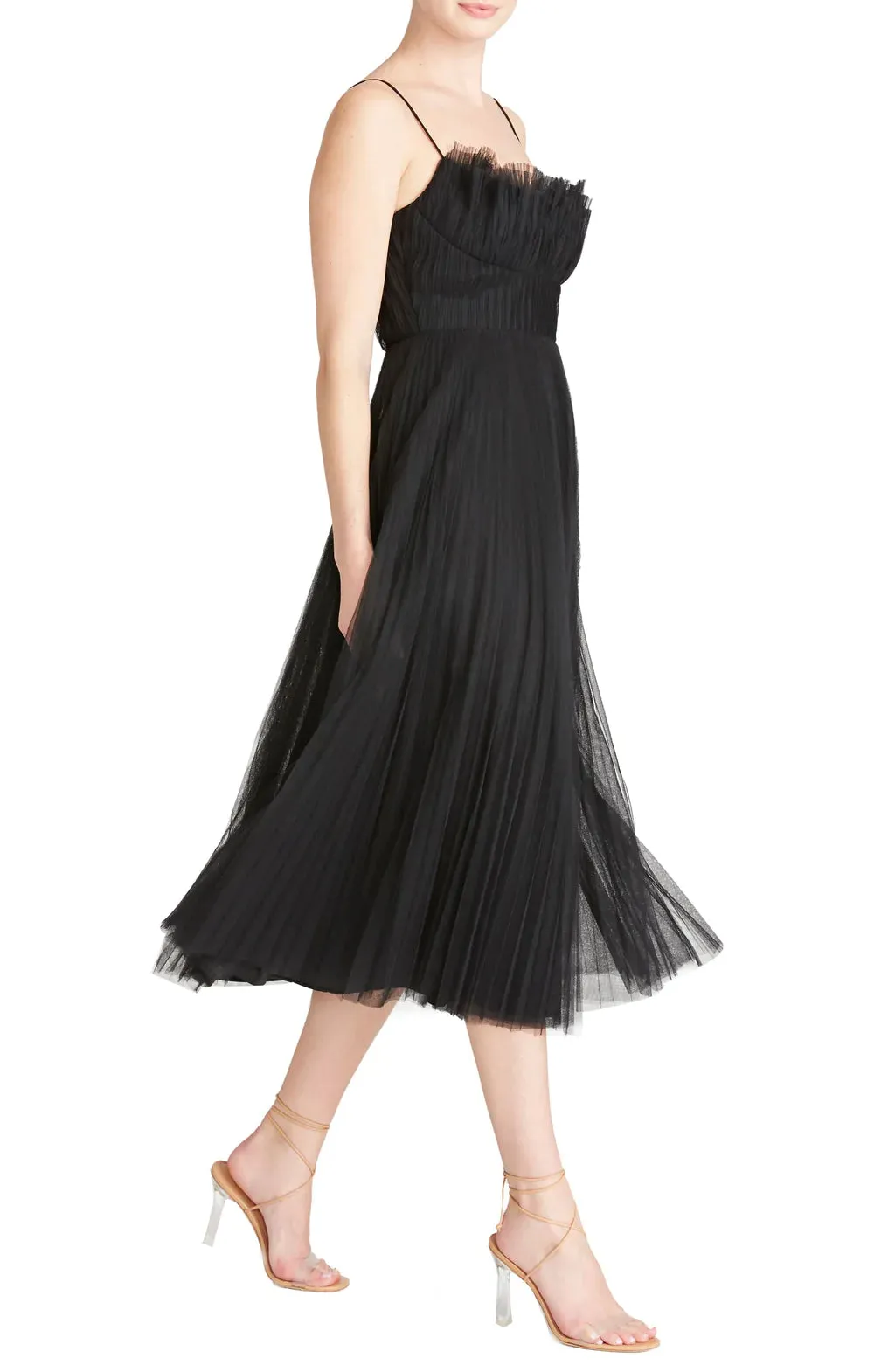 Sleeveless Tulle Midi Dress - Black