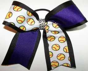 Softball Purple Black Rhinestones Hair Bow