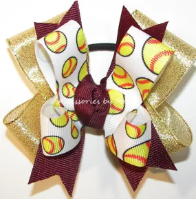 Sparkly Softball Maroon Gold Hair Bow