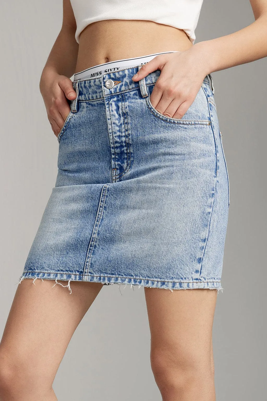 Spliced Double Waist Denim Skirt