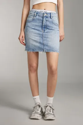 Spliced Double Waist Denim Skirt