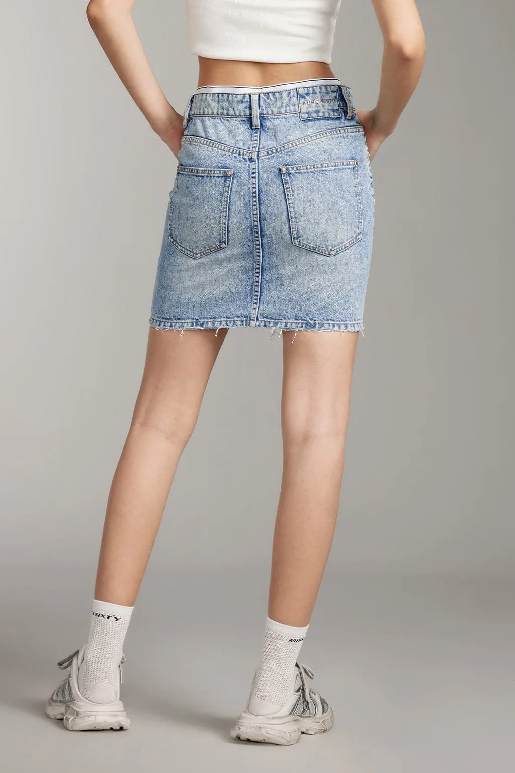 Spliced Double Waist Denim Skirt