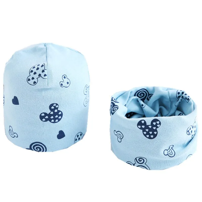 Spring Autumn Girls Hat Scarf Set Cartoon Owl Star Swan Baby Boy Girls Hat Set Children Hat Scarf-Collar Cotton Kids Hat Set