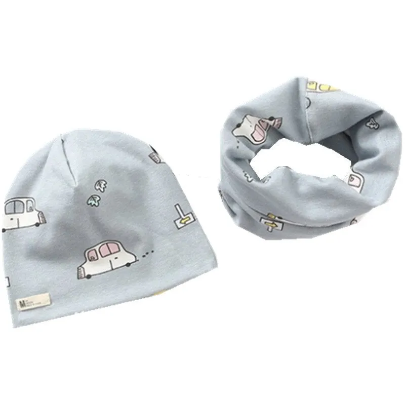 Spring Autumn Girls Hat Scarf Set Cartoon Owl Star Swan Baby Boy Girls Hat Set Children Hat Scarf-Collar Cotton Kids Hat Set