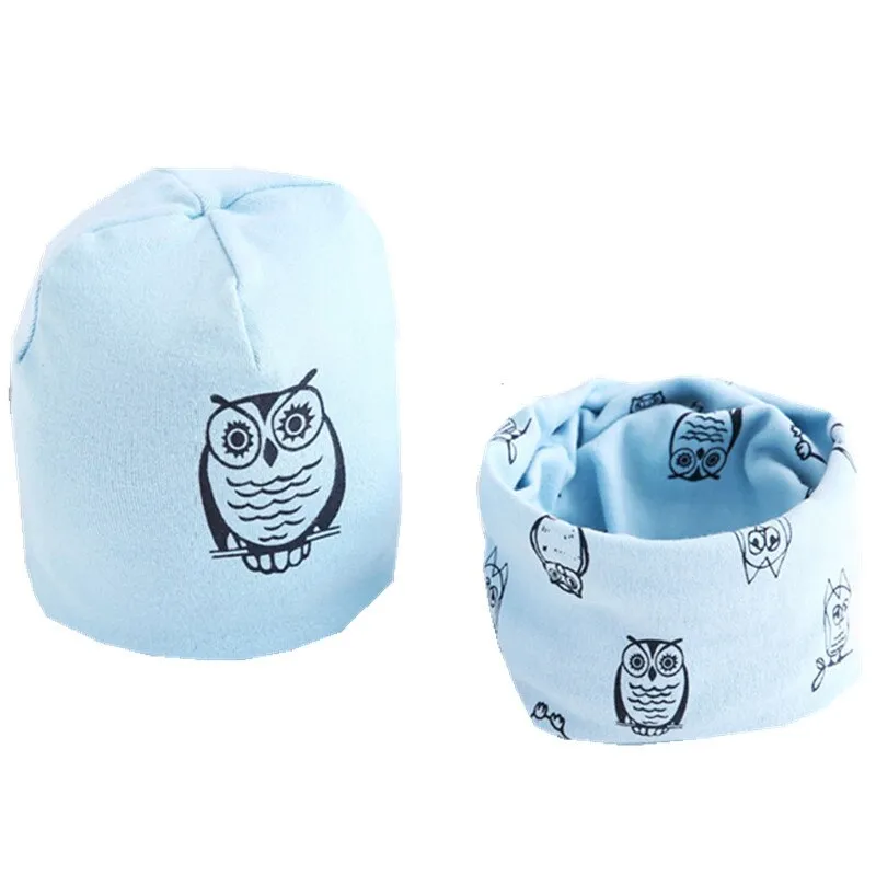 Spring Autumn Girls Hat Scarf Set Cartoon Owl Star Swan Baby Boy Girls Hat Set Children Hat Scarf-Collar Cotton Kids Hat Set