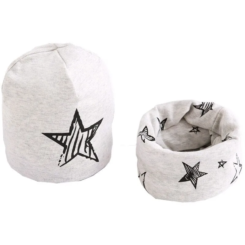 Spring Autumn Girls Hat Scarf Set Cartoon Owl Star Swan Baby Boy Girls Hat Set Children Hat Scarf-Collar Cotton Kids Hat Set