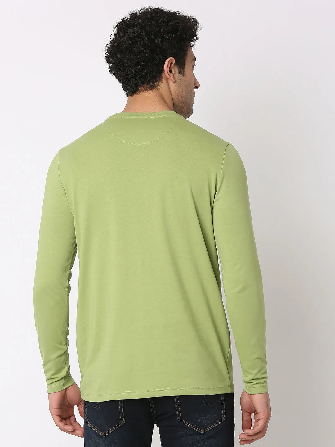 Spykar Men Dusty Green Cotton Slim Fit Henley Neck Plain T-Shirt