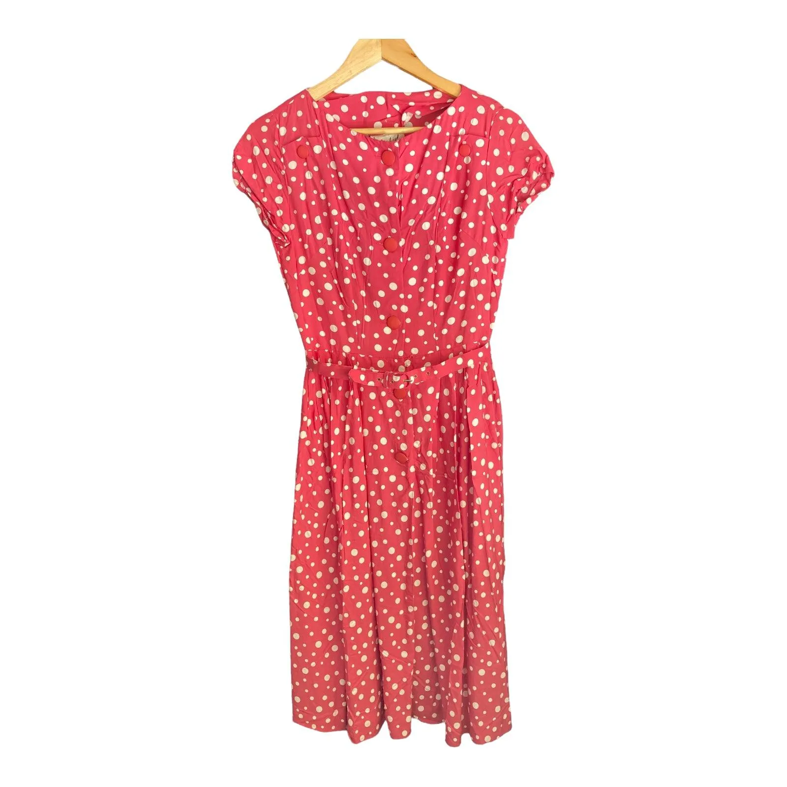 St Michael Cotton Raspberry Spotted Short Sleeved Dress UK Size 10