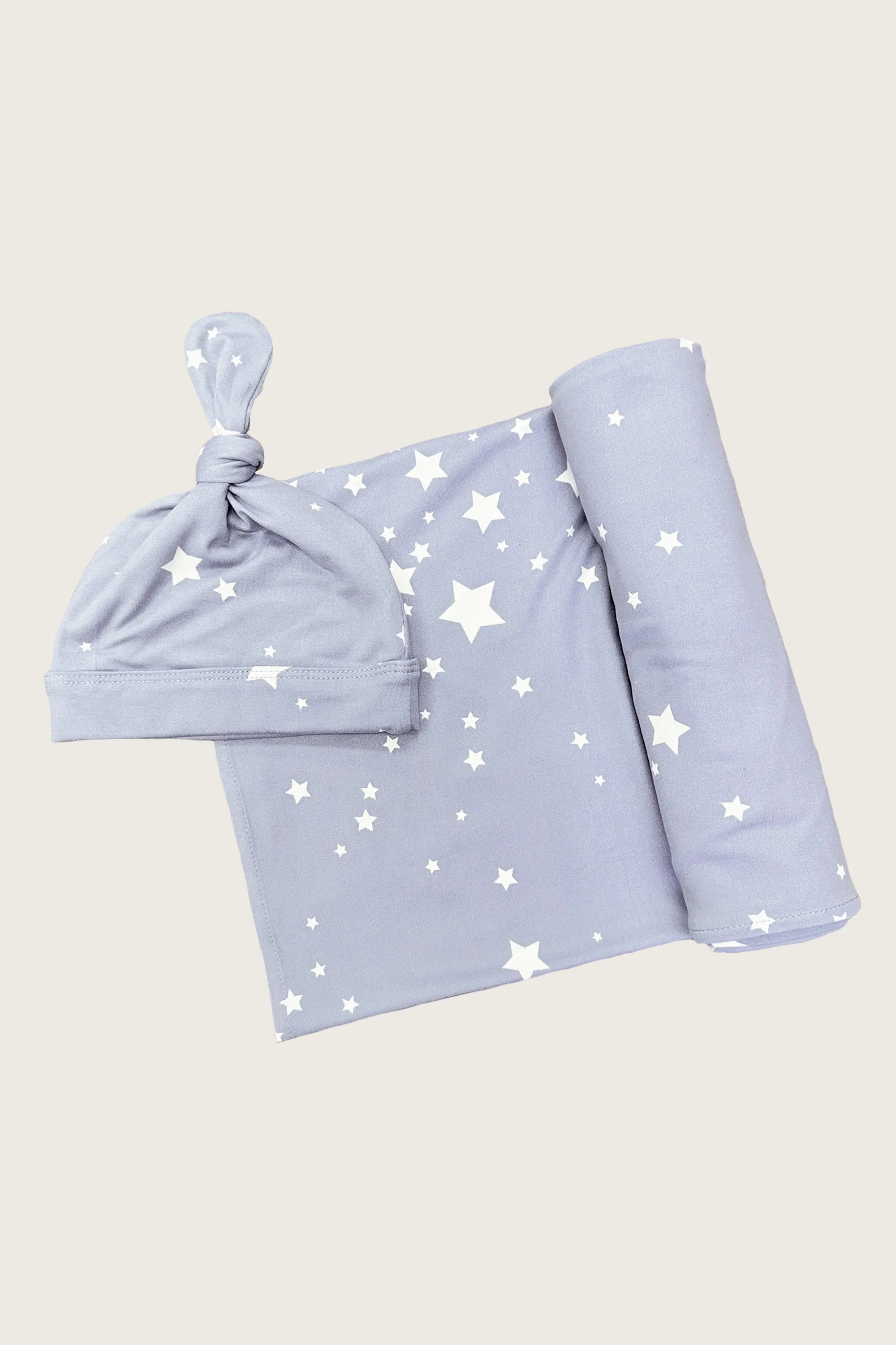 Swaddle & Beanie | Light Blue Stars