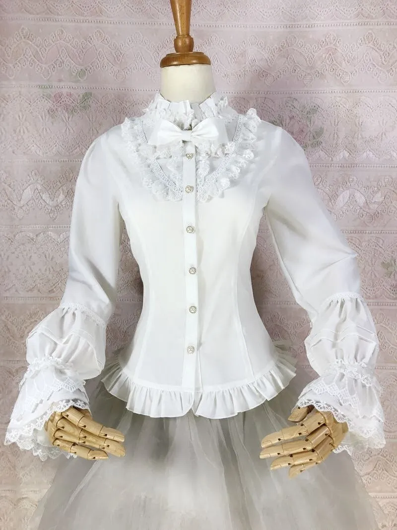 Sweet Women's Long Sleeve Blouse Stand Collar Lolita Button Down Shirt by Yiliya