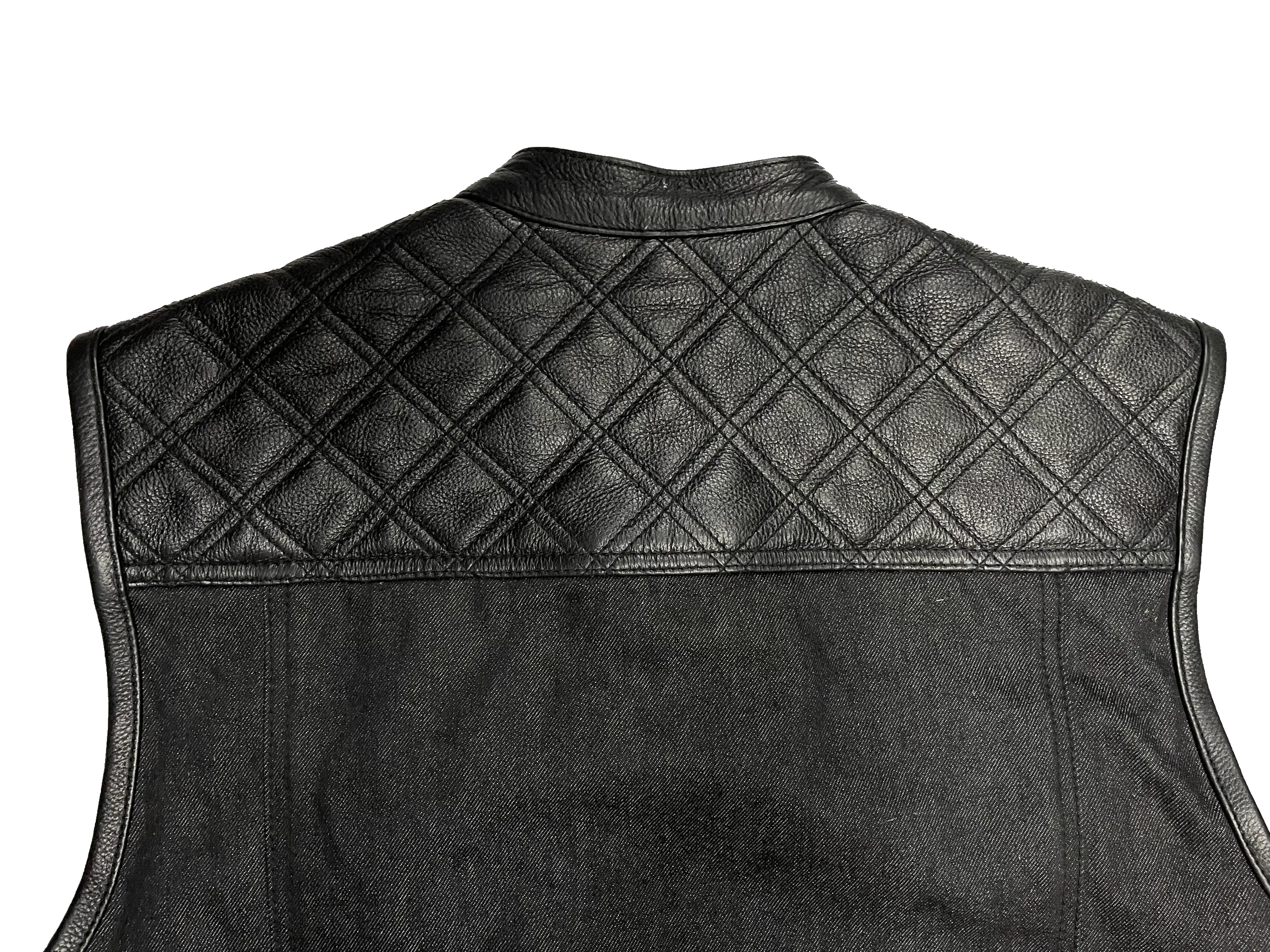 The "Club Diamond" Black Diamond Stitch Leather/Denim Club Vest