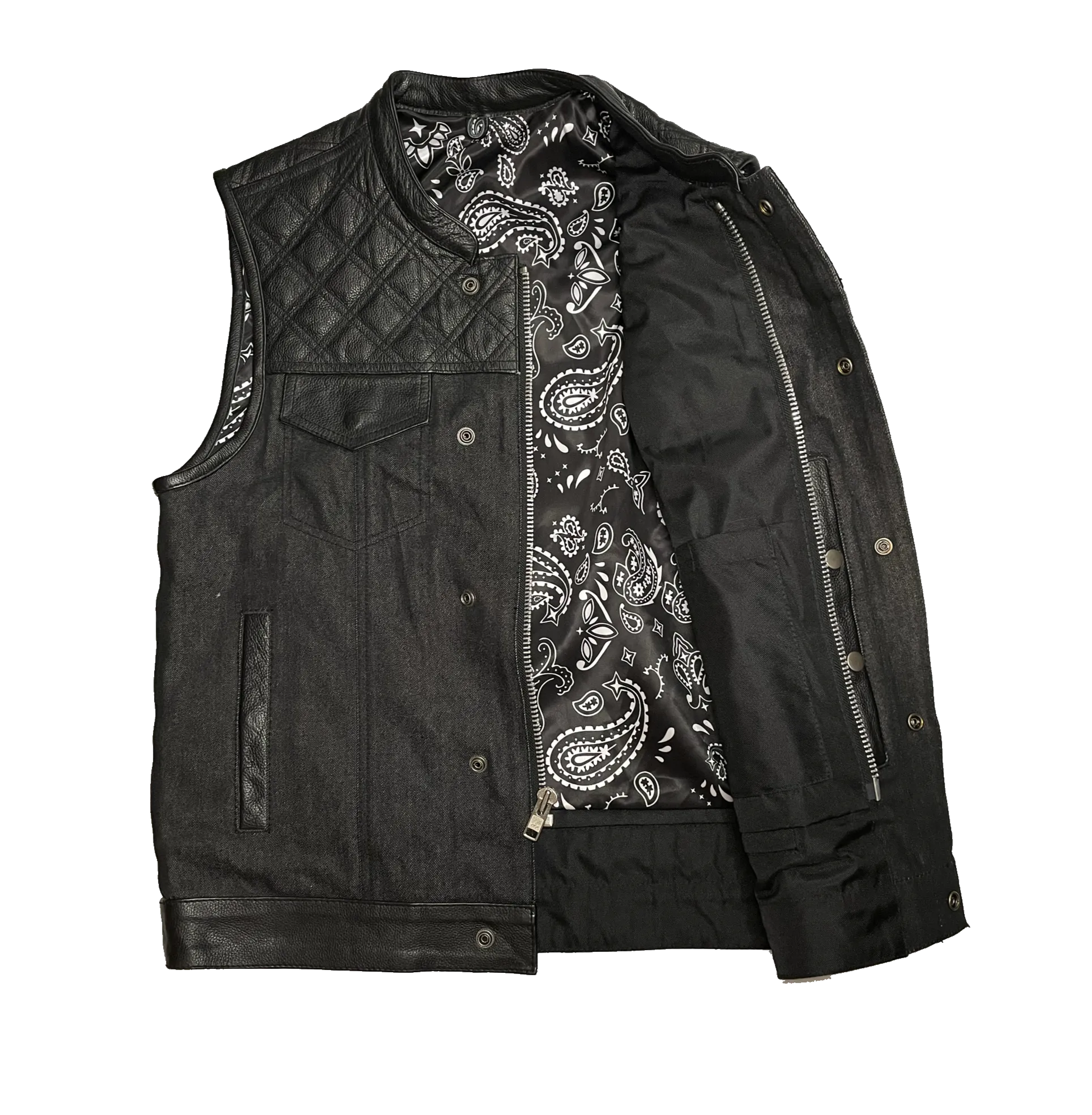 The "Club Diamond" Black Diamond Stitch Leather/Denim Club Vest