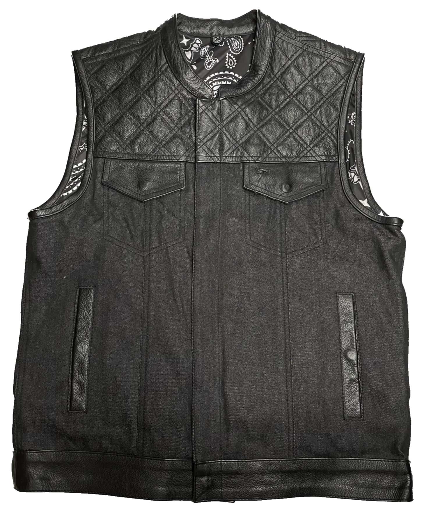 The "Club Diamond" Black Diamond Stitch Leather/Denim Club Vest