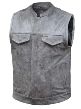 The "Open Road" Distressed Grey Club Style Leather Vest