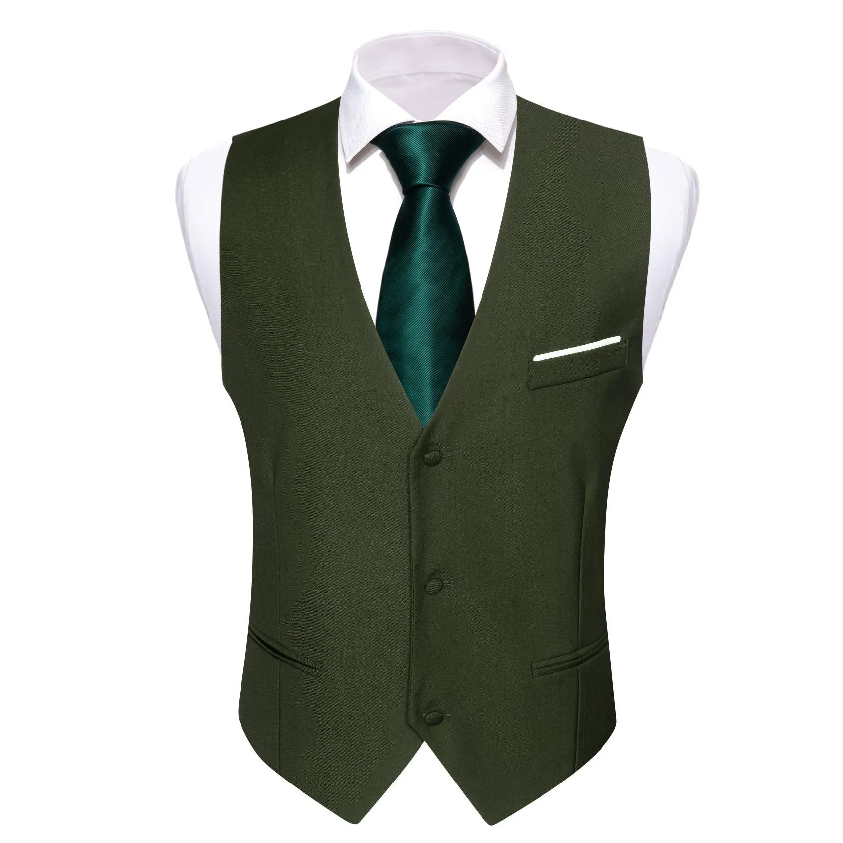 Ties2you Men's Vest Olive Green Solid Silk V-Neck Business Suit Vest