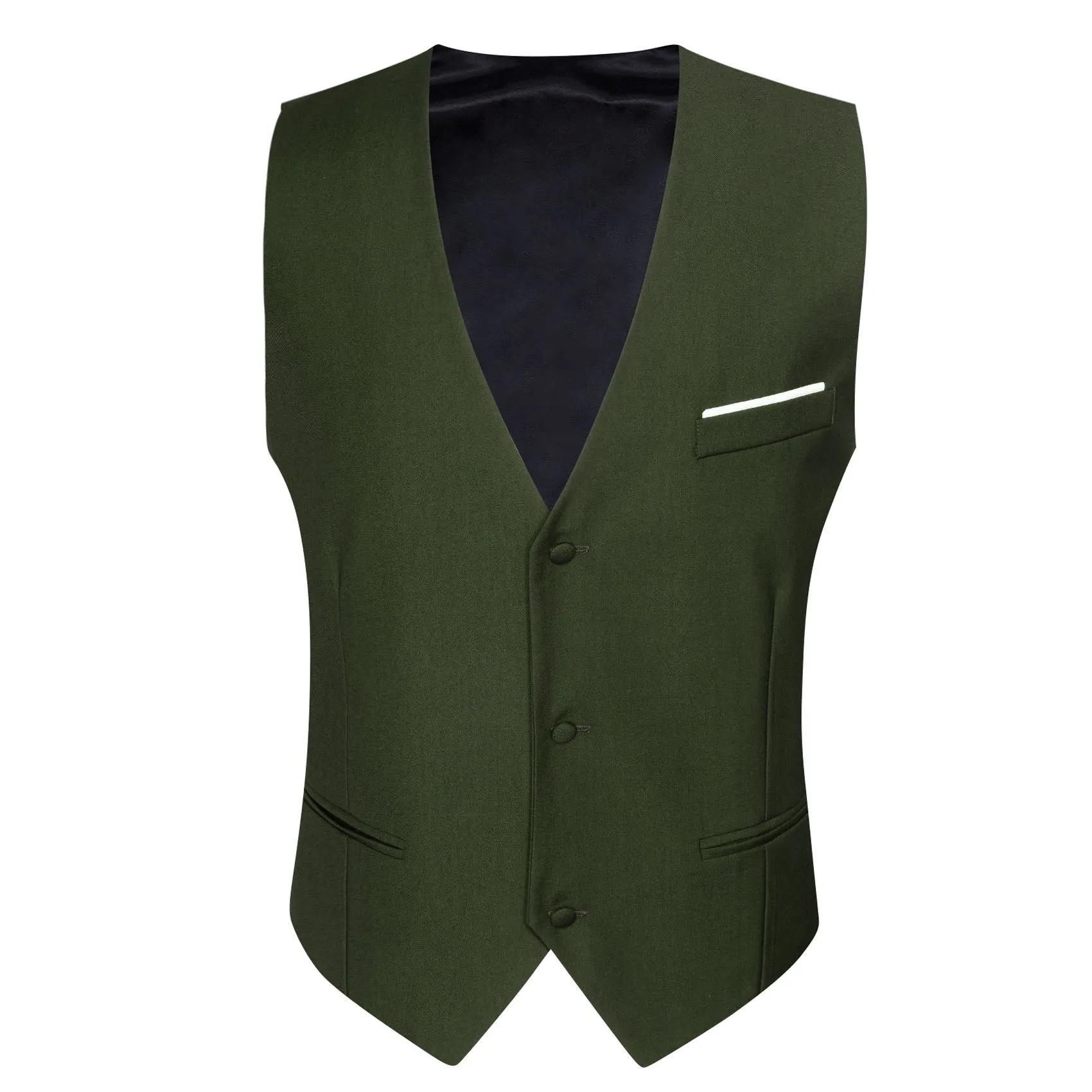 Ties2you Men's Vest Olive Green Solid Silk V-Neck Business Suit Vest