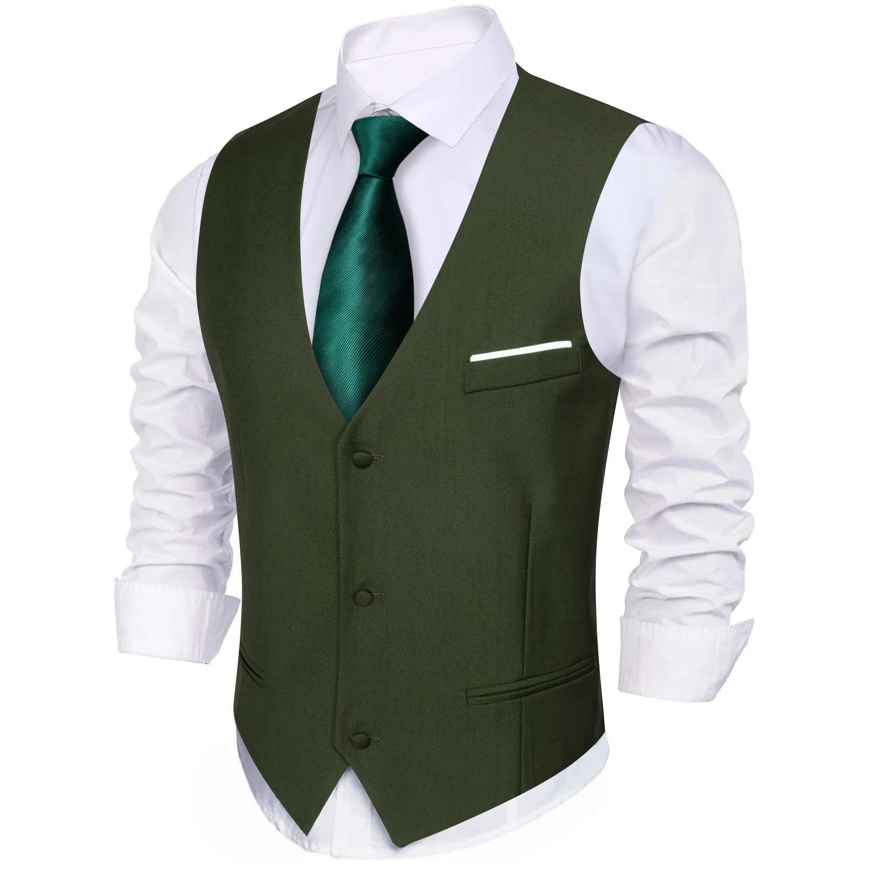 Ties2you Men's Vest Olive Green Solid Silk V-Neck Business Suit Vest