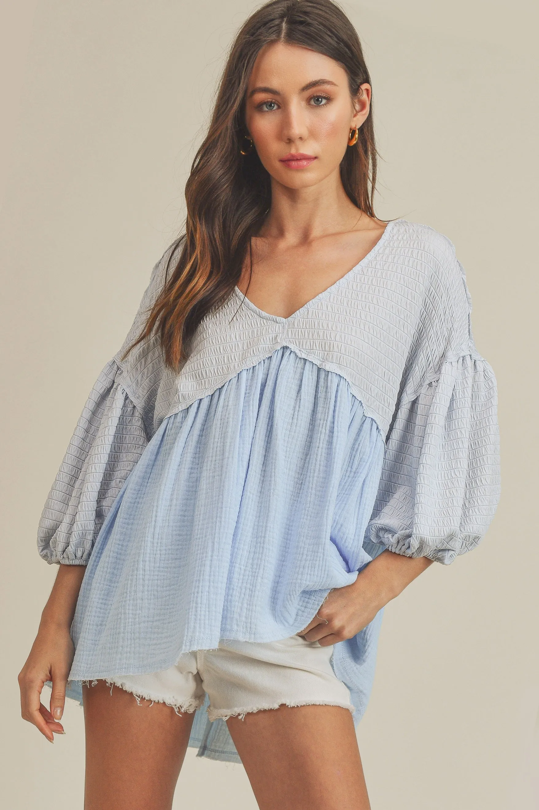 Tunic with Puff Half Sleeves