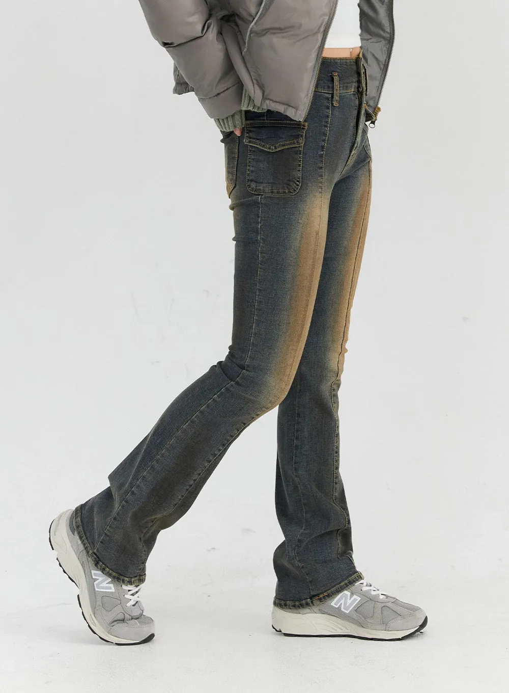 Two-Button Bootcut Washed Denim CN313