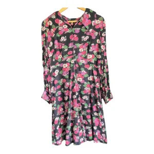 Vintage Black Floral Long Sleeved Dress UK Size 12