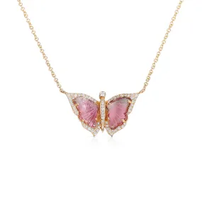 WATERMELON TOURMALINE AND DIAMOND BUTTERFLY NECKLACE