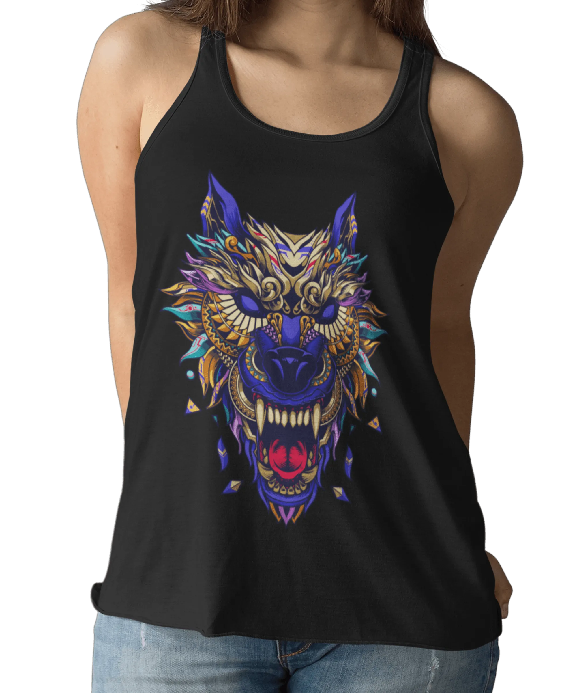 Wolf Head Tattoo Design Adult Womens Vest Top