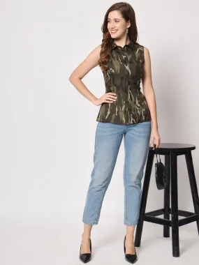 Women Camouflage Printed Sleeveless Shirt