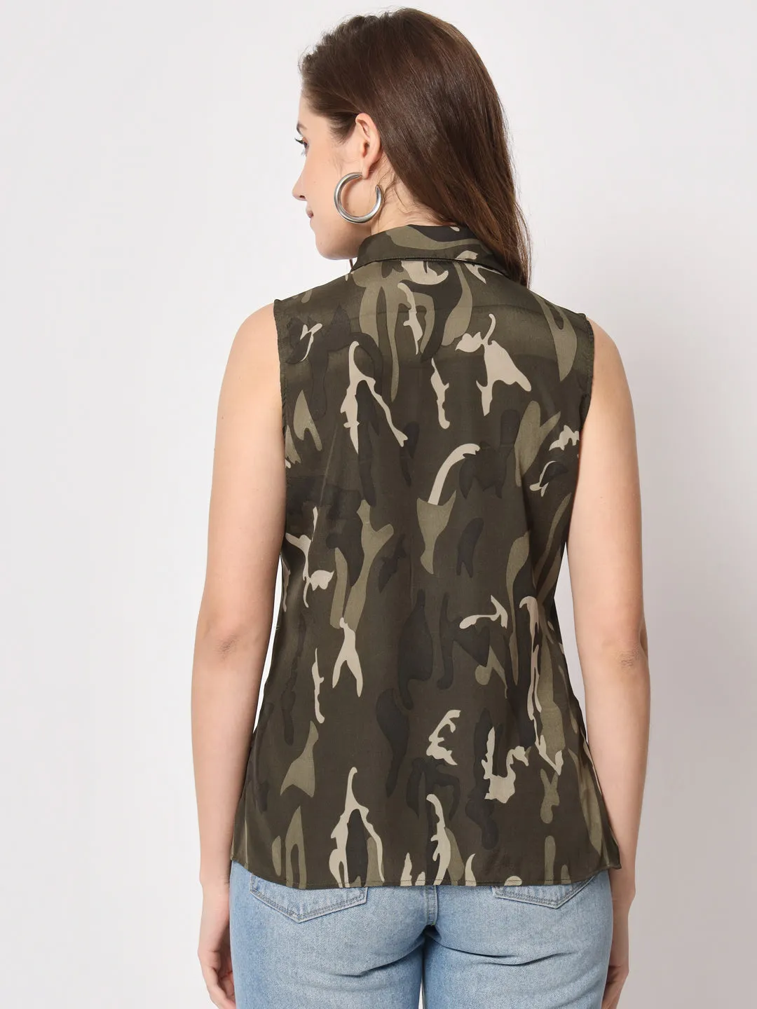 Women Camouflage Printed Sleeveless Shirt