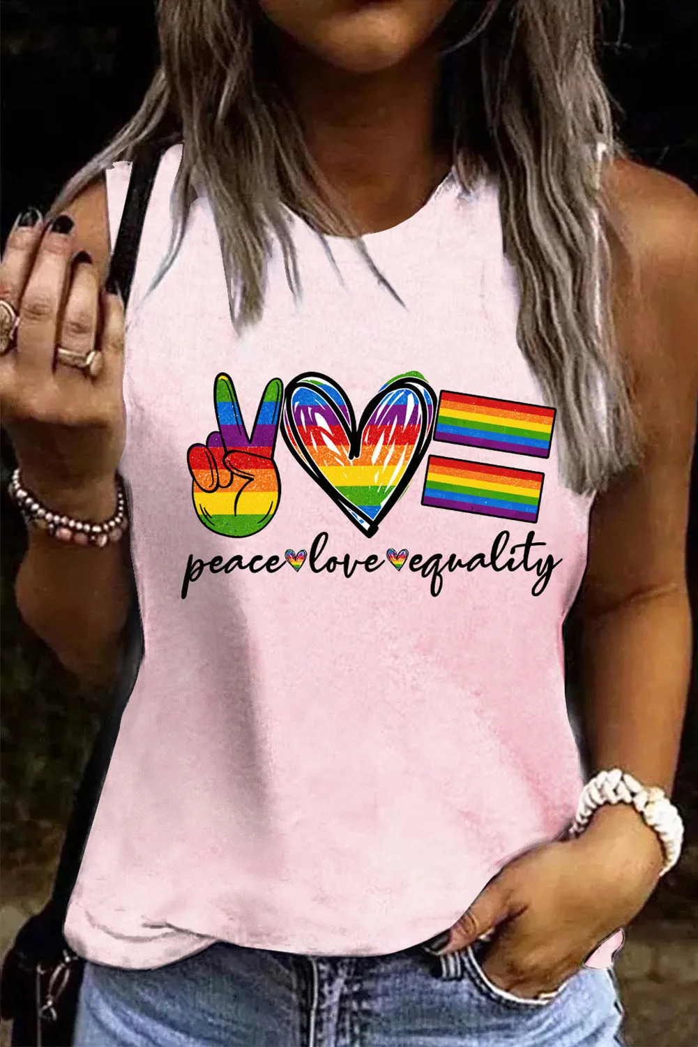 Women Rainbow LGBT Peace Love Equality Tank Tops Gay Pride Sleeveless Shirt