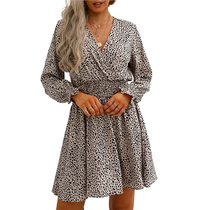 Women V-neck Floral Long Sleeve Loose Casual Dress