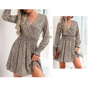 Women V-neck Floral Long Sleeve Loose Casual Dress